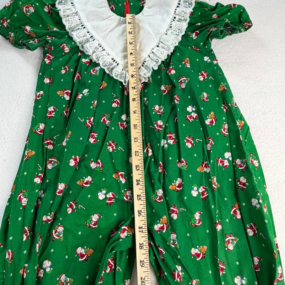 Vintage Style Kids Christmas Lace Collar Jumpsuit Pajamas Green Red Homemade - Picture 5 of 9